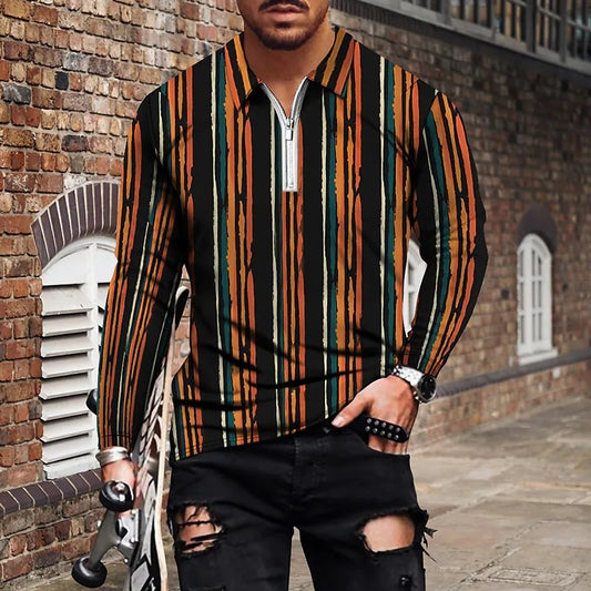 Vintage Printed Men's Zippered POLO Shirt