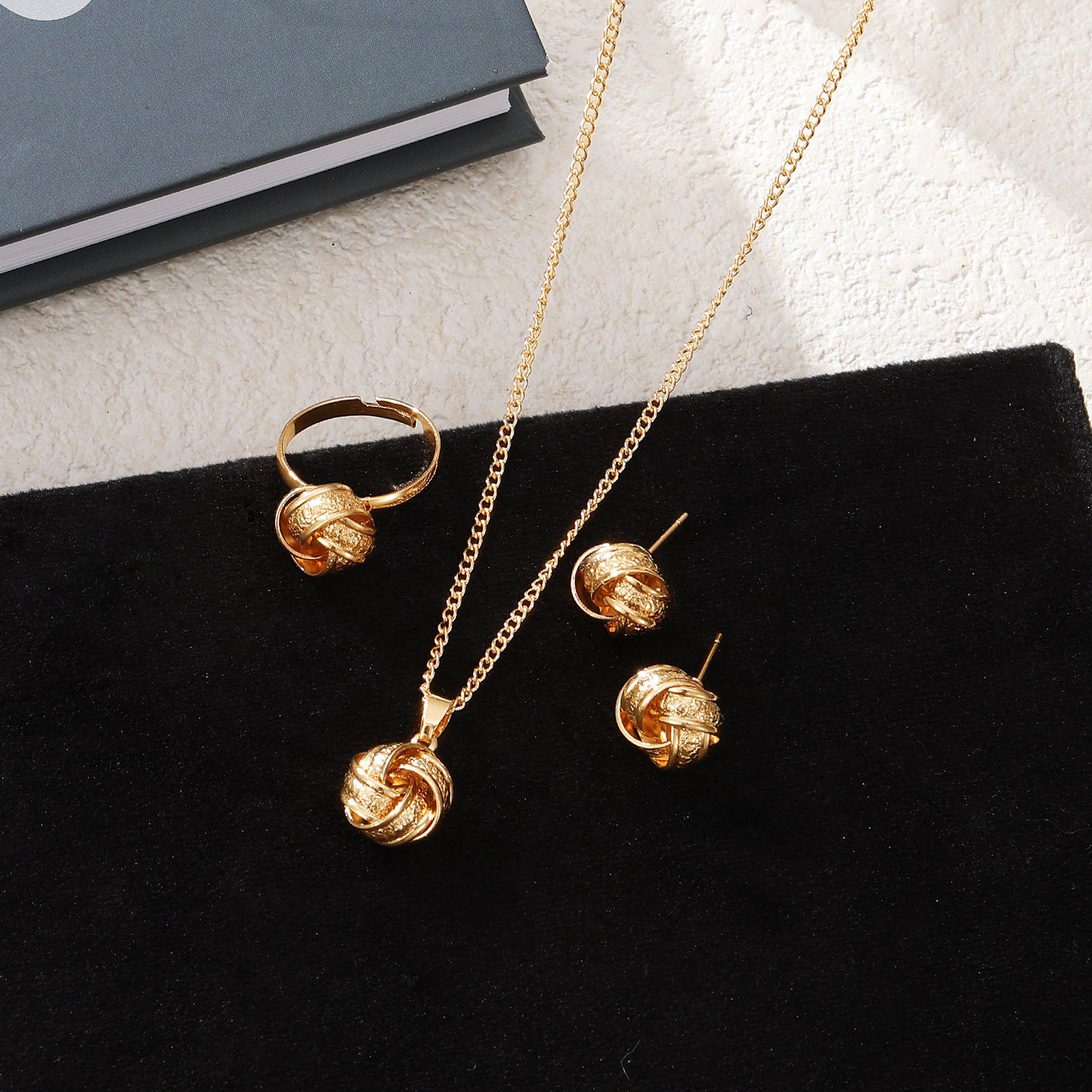 Twisted Bends And Hitches Creative Knotted Necklace Ear Stud Ring Jewelry Suit