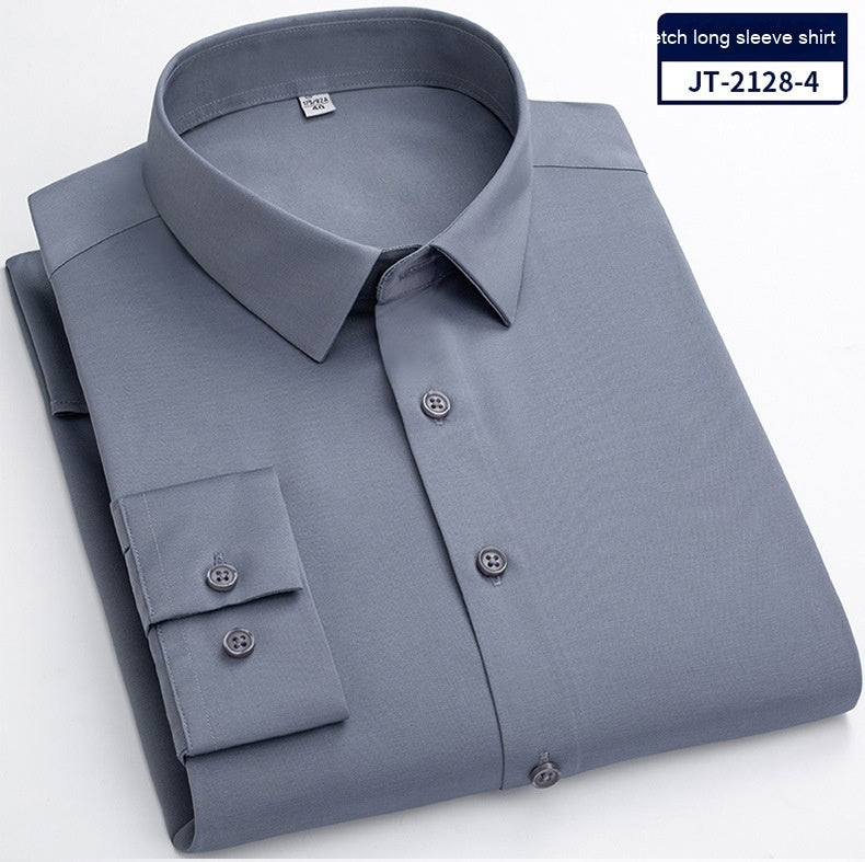Seamless Elastic Vertical Men's Shirt Long Sleeve Solid Color Men's Shirt