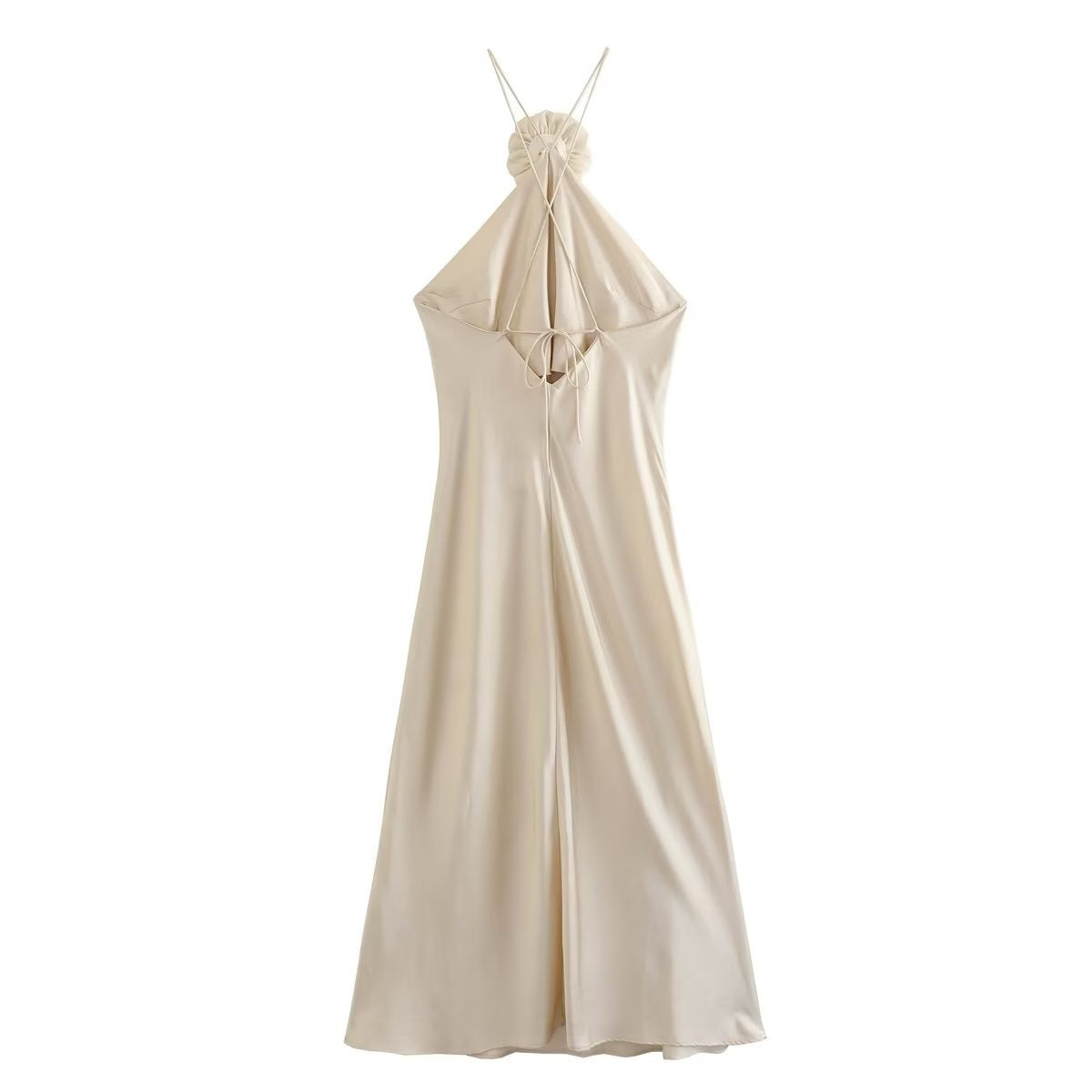Summer Women's Applique Halter Dress Solid Color